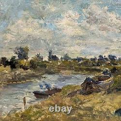 Oil on wood Louis Édouard Garrido riverbank