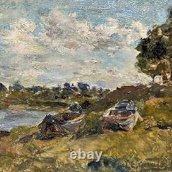 Oil on wood Louis Édouard Garrido riverbank