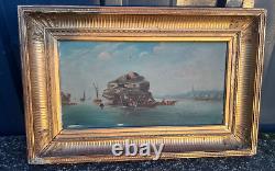 Oil on wood Marine with fishermen signed Godchaux
