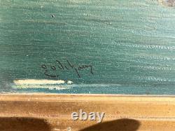 Oil on wood Marine with fishermen signed Godchaux
