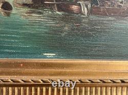 Oil on wood Marine with fishermen signed Godchaux