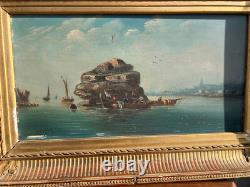 Oil on wood Marine with fishermen signed Godchaux