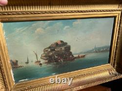 Oil on wood Marine with fishermen signed Godchaux