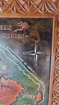 Oil-on-wood Table Map Of Indian Ocean Island Mayotte