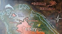 Oil-on-wood Table Map Of Indian Ocean Island Mayotte