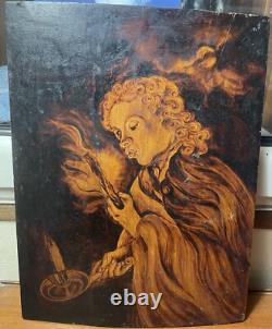 Oil on wood, animated scene, chiaroscuro, full moon, signed J. W. Wells, dated 1840