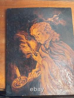 Oil on wood, animated scene, chiaroscuro, full moon, signed J. W. Wells, dated 1840