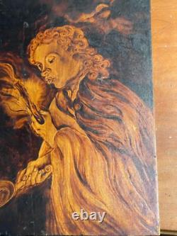 Oil on wood, animated scene, chiaroscuro, full moon, signed J. W. Wells, dated 1840