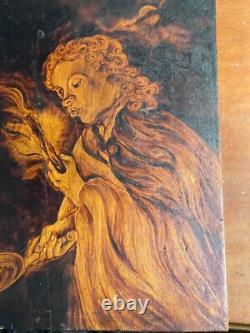 Oil on wood, animated scene, chiaroscuro, full moon, signed J. W. Wells, dated 1840