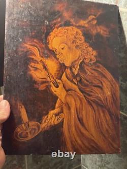 Oil on wood, animated scene, chiaroscuro, full moon, signed J. W. Wells, dated 1840