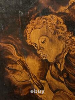 Oil on wood, animated scene, chiaroscuro, full moon, signed J. W. Wells, dated 1840