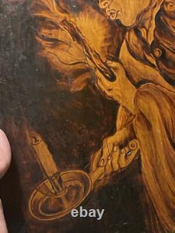 Oil on wood, animated scene, chiaroscuro, full moon, signed J. W. Wells, dated 1840