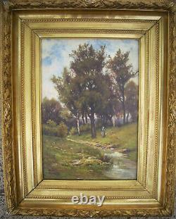 Oil on wood landscape signed A. Dautrebande, Belgian painter 19th century