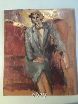 Oil on wood painter Castrais Monges group portrait Castre to identify