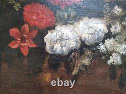 Oil on wood panel 19th century, Still life with flowers
