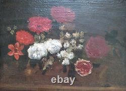 Oil on wood panel 19th century, Still life with flowers