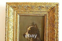 Oil on wood panel XIXth century Portrait of dog Jules Chardigny 1842-1892-REF 180.