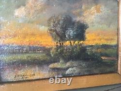 Oil on wood panel landscape signed J. P. Raveche 20th