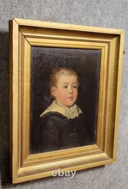 Oil on wood panel portrait of a child, Empire period