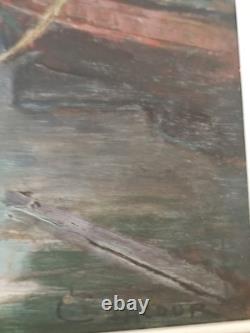 Oil on wood panel, river scene, Lyon School, Charles Lacour, Quai Rambaud