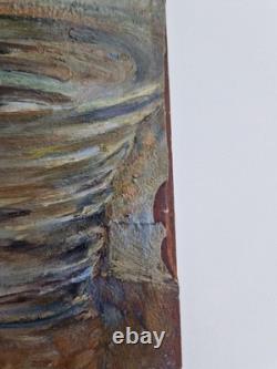 Oil on wood panel still life bouquet of flowers interior scene signed