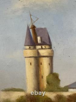 Oil on wood panel the port of Saint-Servan in Saint-Malo sailing boats