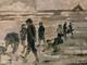 Oil Painting 1950 Wooden Panel Signed Fisherman Shellfish Mont Saint Michel Art