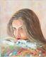 Oil Painting Deep Glance On Cotton Canvas On Wooden Frame