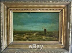 Oil-painting-landscape-diving Sea-boat-storm-framework Monogram