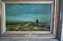 Oil-painting-landscape-diving Sea-boat-storm-framework Monogram