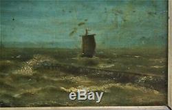 Oil-painting-landscape-diving Sea-boat-storm-framework Monogram