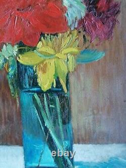 Oil painting on Wood Panel, bouquet of flowers