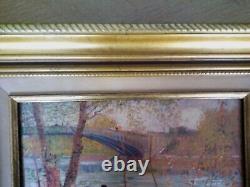 Oil painting on canvas 20th century Fisherman Boats Gilded Wooden Frame