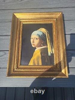 Oil painting on canvas after Vermeer with gilded wooden frame