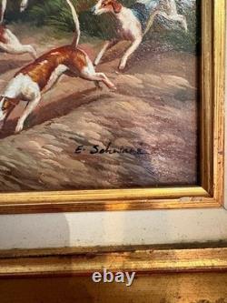 Oil painting on gilded wood panel, fox hunting, English dog, 19th century, 2/2 Oil painting on gilded wood panel, fox hunting, English dog, 19th century, 2/2