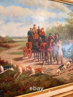 Oil painting on gilded wood panel, fox hunting, English dog, 19th century, 2/2