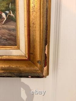 Oil painting on gilded wood panel, fox hunting, English dog, 19th century, 2/2