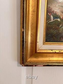 Oil painting on gilded wood panel, fox hunting, English dog, 19th century, 2/2