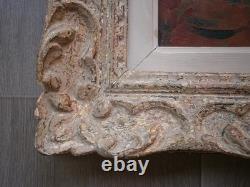 Oil painting on panel, 1958, circus clown decor, carved wooden frame, 2F