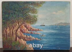 Oil painting on panel: Marine cliff