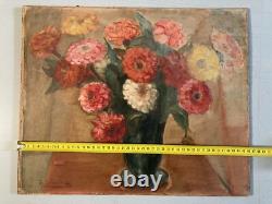 Oil painting on wood, 1940, Giuseppe Sebasti, still life with a bouquet of flowers