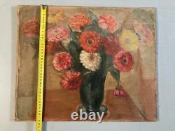 Oil painting on wood, 1940, Giuseppe Sebasti, still life with a bouquet of flowers