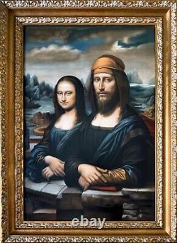 Oil painting on wood 79.4x53.4 cm The Mona Lisa and Her Companion Golden Frame