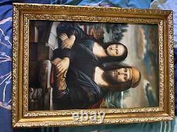 Oil painting on wood 79.4x53.4 cm The Mona Lisa and Her Companion Golden Frame