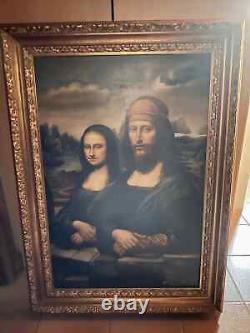 Oil painting on wood 79.4x53.4 cm The Mona Lisa and Her Companion Golden Frame