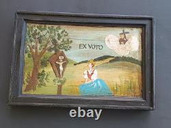 Oil painting on wood, Christian ex-voto, late 19th century