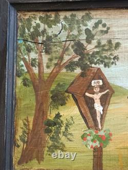 Oil painting on wood, Christian ex-voto, late 19th century