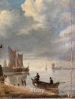 Oil painting on wood Dutch school 17th century marine ship
