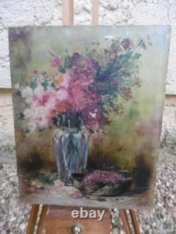 Oil painting on wood. Floral still life in expressionist style, 1907. Signed