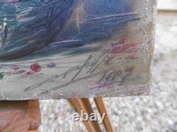 Oil painting on wood. Floral still life in expressionist style, 1907. Signed